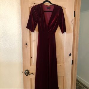 AQUA brand burgundy velvet dress gown